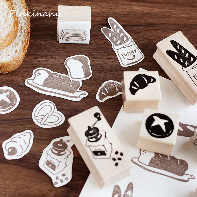 Винтажная пекарня штамп багет кофе деревянный планировщика комплект резиновых