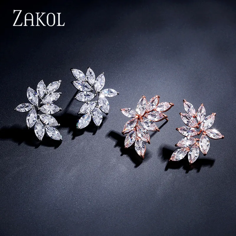ZAKOL модные AAA кубический циркон цветок Форма серьги гвоздики для женщин