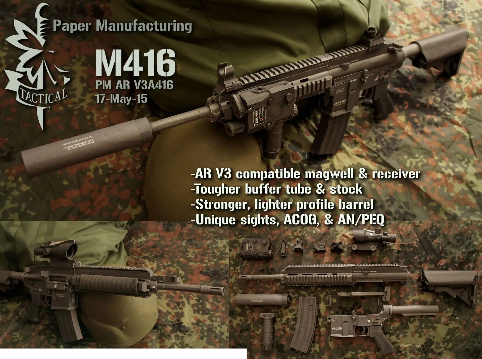 3D бумажная модель штурмового пистолета M416 95 см курица джедая для выживания в