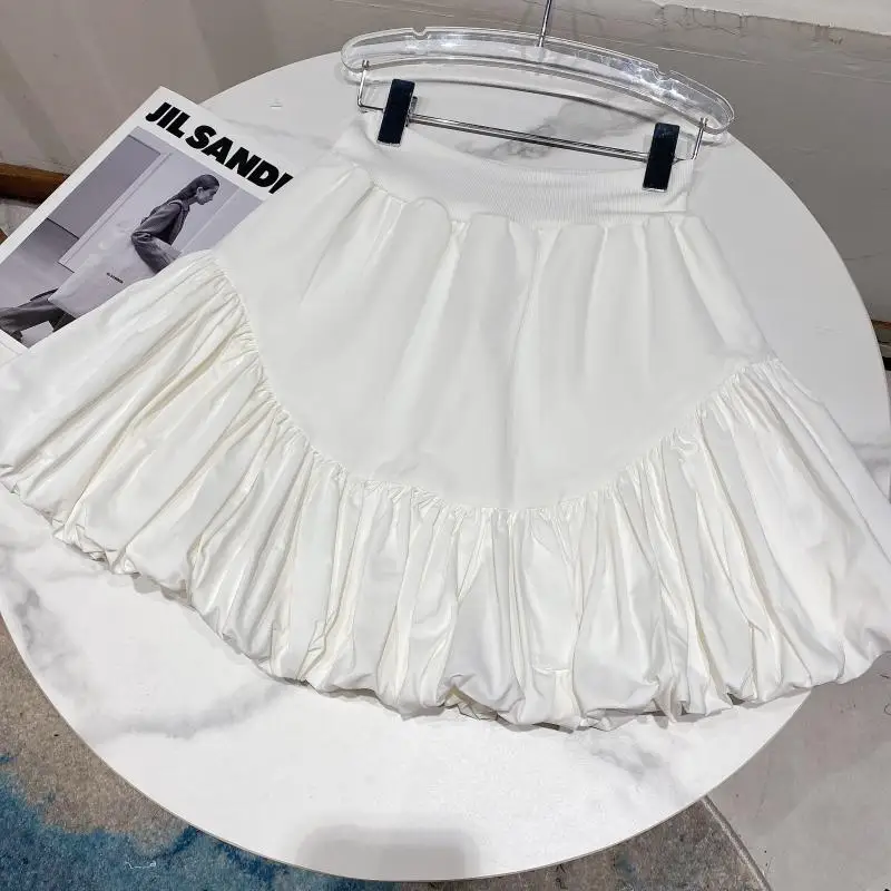 

2021 Spring New Fashion Hem Pleated Design Solid Color Bud Skirt High Waist Solid Color Ladies Short Skirt for Women