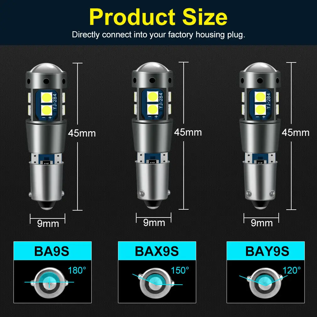 2 шт. DC12V BAY9S H21W 3030 10SMD светодиодный Canbus Error Free 120 ° Поворотная сигнальная лампа