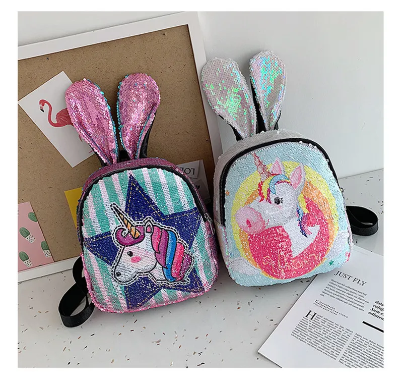 Kids Cartoon Anime Bag Girls Unicorn School Backpack In Kindergarten Children Shine Fashion Kawaii Bag Women Sequin Backpack