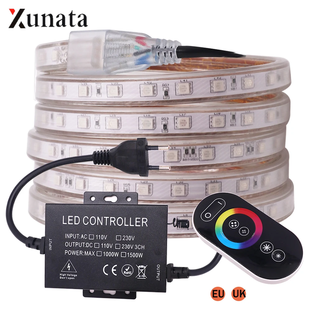 Светодиодная RGB лента SMD5050 220 В 60/120 светодиодов гибкая светодиодная с пультом