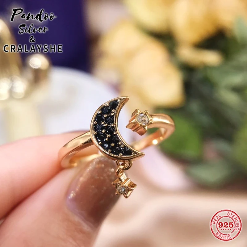 

2021 Trend S925 Sterling Silver Original Jewelry,SWAN Mysterious Star Moon Open Resizable Ring For Women Party Jewelry