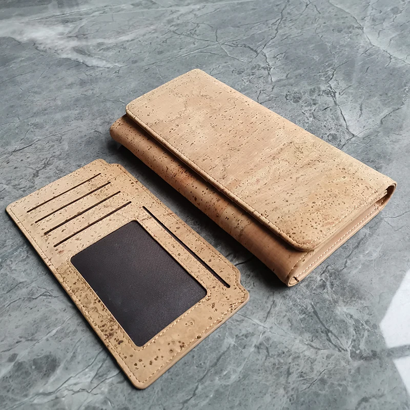2 in 1 Multifunction Unisex Solid Beige Rustic Natural Cork Wallet with Cards Photo Slots for Vegan