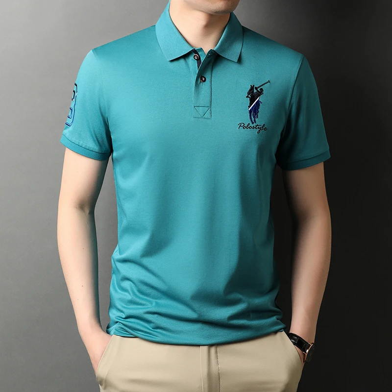 

2021 Summer Embroidery Logo Short Sleeve POLO Shirts for Men Casual Slim Business POLO Shirts Male Formal Social Lapel Tee Tops