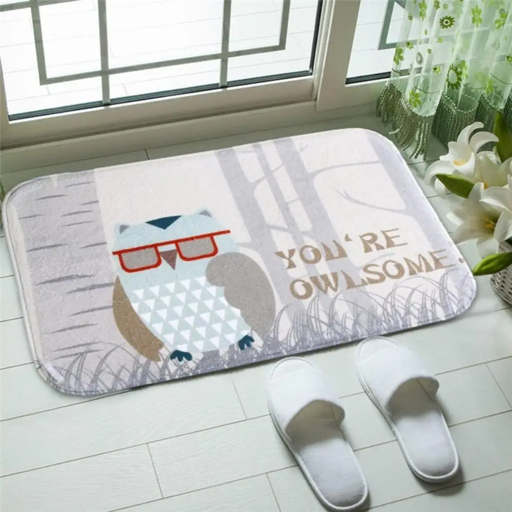 

Wholesales Soft Cartoon Cute Owls Printed Doormat Bathroom Bedroom Floor Carpet