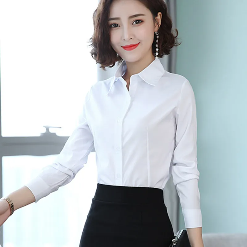 Korean Women Shirts Long Sleeve Button Up Shirt Office Lady White Loose Striped Womens Tops and Blouses | Женская одежда