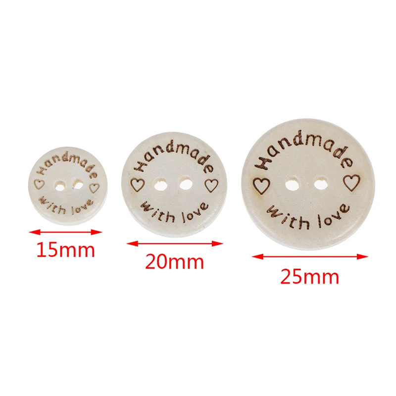 50 шт. ручной работы с любовью деревянные круглые пуговицы 2 отверстиями 3 размера