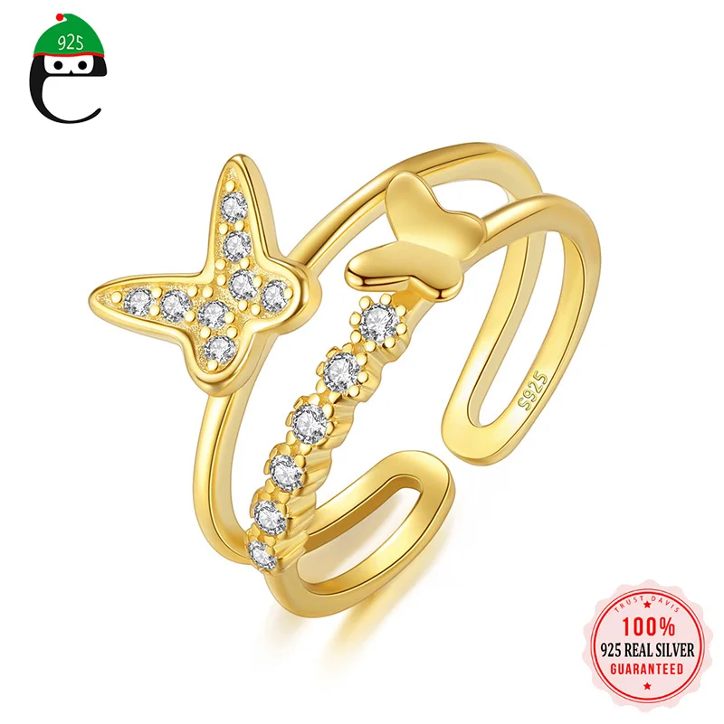 

ElfoPlataSi Genuine S925 Sterling Silver Zircon Butterfly Opening Ring Gift For Women Wedding Birthday Party Fine Jewelry L212