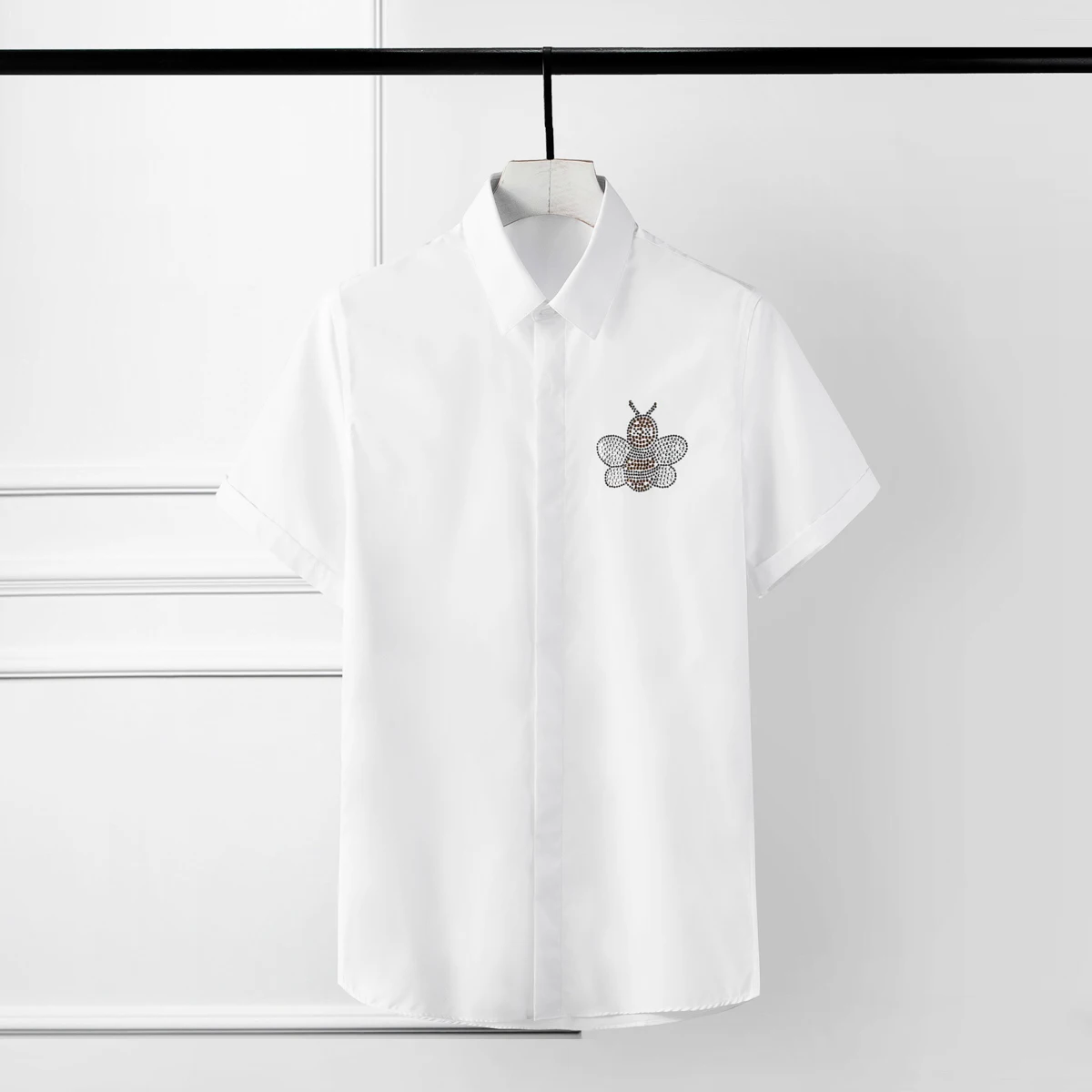 Новые летние мужские рубашки роскошные с пчелами бриллиантами коротким рукавом