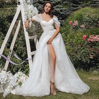 thinyfull dotted tulle a line wedding dresses boho off the shoulder lace bride party dress countryside beach bridal gowns 2022
