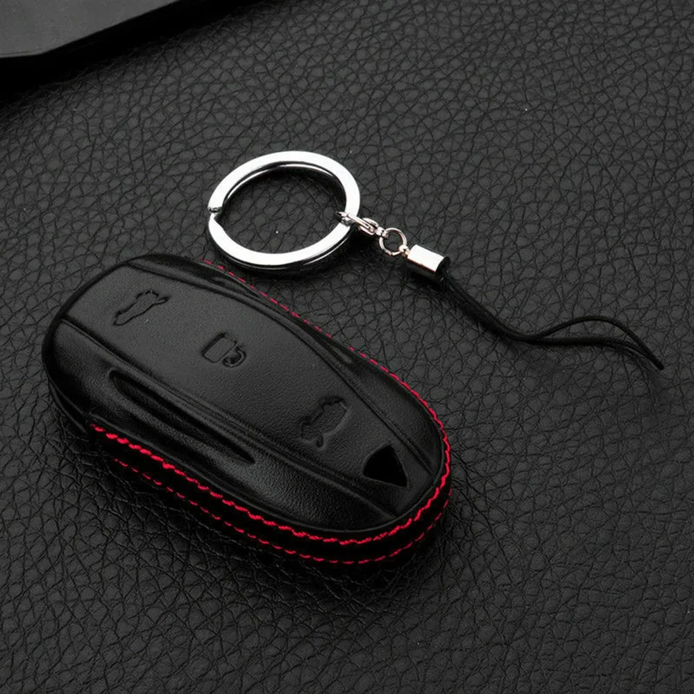 For Tesla Models S/X Fob Cover 1pcs Genuine Leather Key Pocket Case Cover Holder Key Sheel Keycase