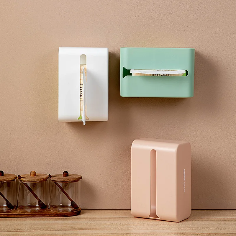 

Wall Hanging Tissue Box Self Adhesive Napkin Holder Tissue Dispenser Punch-free Napkins Storage Case Home Kitchen Organizer Tool