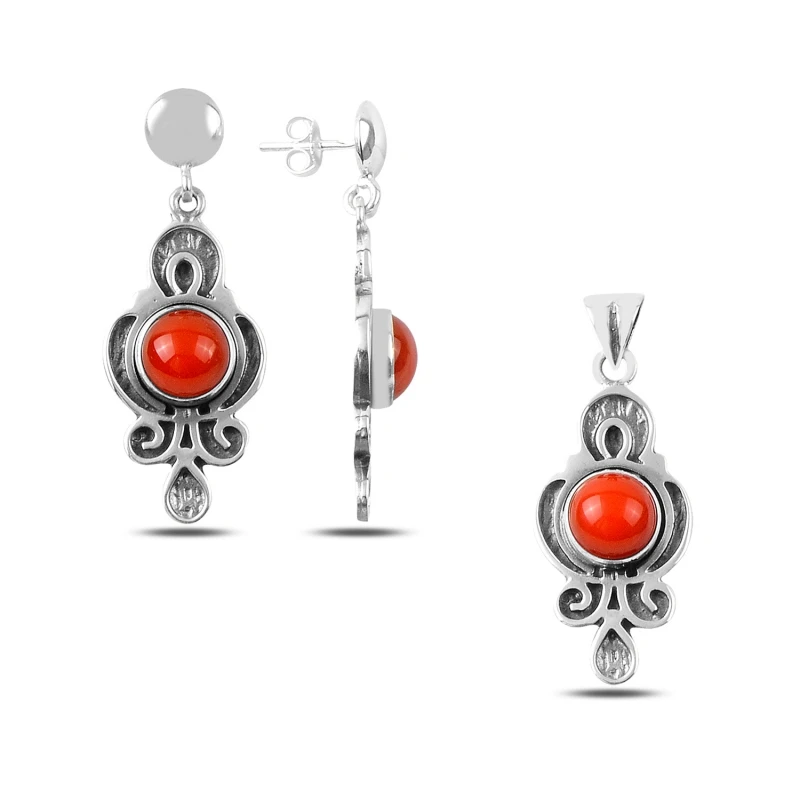 

Silverlina Silver Coral Stone Handwork Set