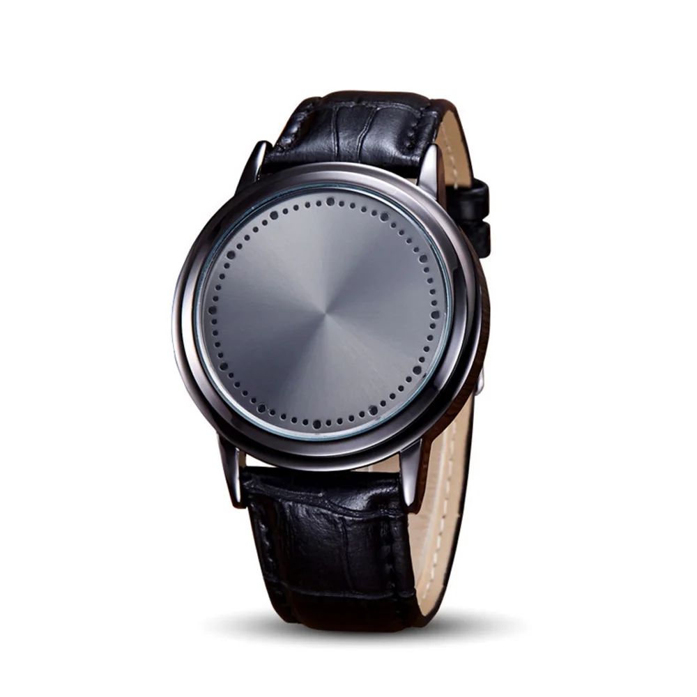 

Fashionable Simple Waterproof Leather Quartz Smart Watch Creative Concept Personality Intelligent LED Men Women For Apple
