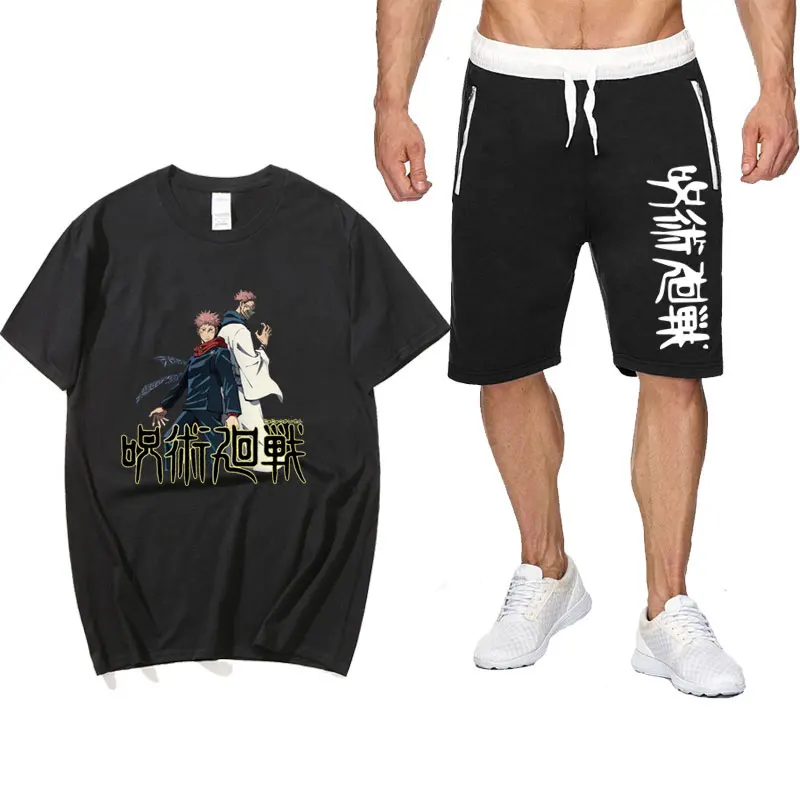 

Новинка лета 2021, мужской костюм из футболки и шортов из японской анимации ютсу кайсена, мужской облегающий спортивный костюм