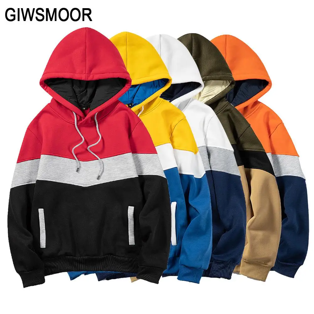 

EU size Men Hoodies Sweatshirts Pocket Headwear Women geometry Patchwork Hip Hop Fleece Streetwear oversize Hooded Pullover Coat