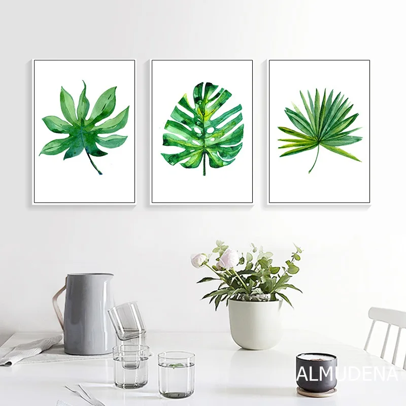 Зеленые тропические растения Пальмовые Листья скандинавский холст настенные