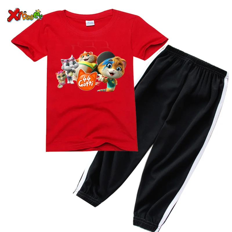 

Kids Clothes Suits T Shirt Children Cute Cat Print T-shirt Summer Short Sleeve T-shirt + Pants 2 Pc Girl Boys Clothing Set