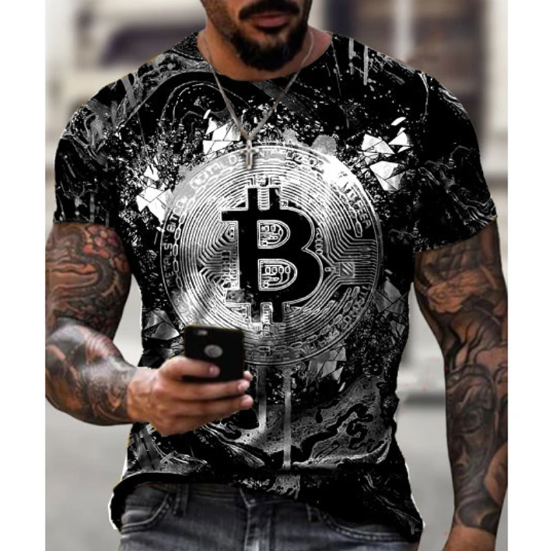 

Men's Short Sleeve Loose T-shirt Casual Streetwear Fashion T Shirt For Men Bitcoin 3D Print Slim Round Neck Pullover Plus Size
