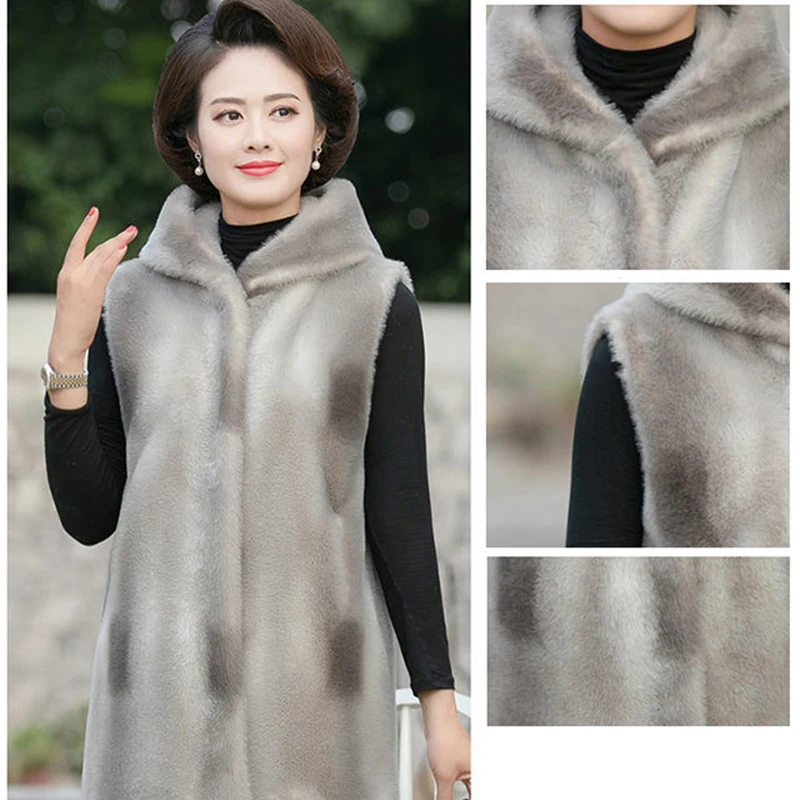 Женская Осенняя одежда для мам высококачественный жилет из искусственной норки