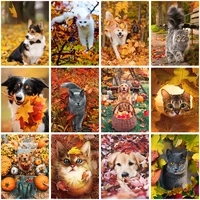 diamond painting cats and dogs 5d diy animal full round diamond embroidery landscape autumn cross stitch kit home decor gift