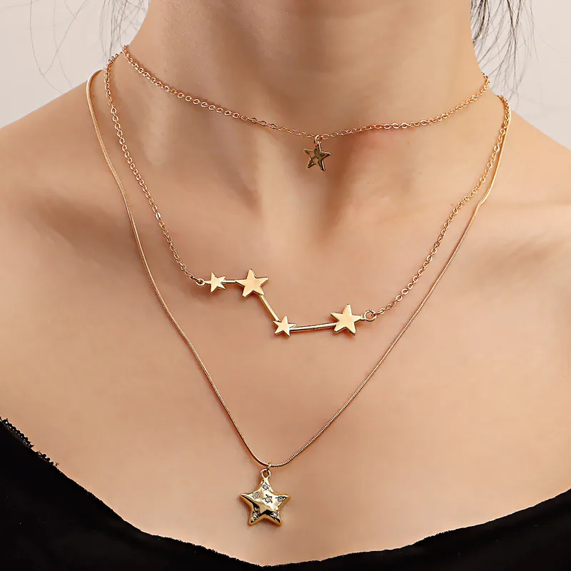 

Luxury Necklace For Women Multi-layer Golden Five-pointed Star Accessories Jewelry Valentines Day Gift Collares Para Mujer