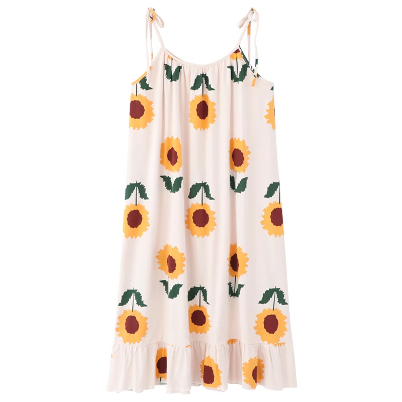 Женское хлопковое Ночное платье без рукавов BZEL ночная рубашка с цветочным