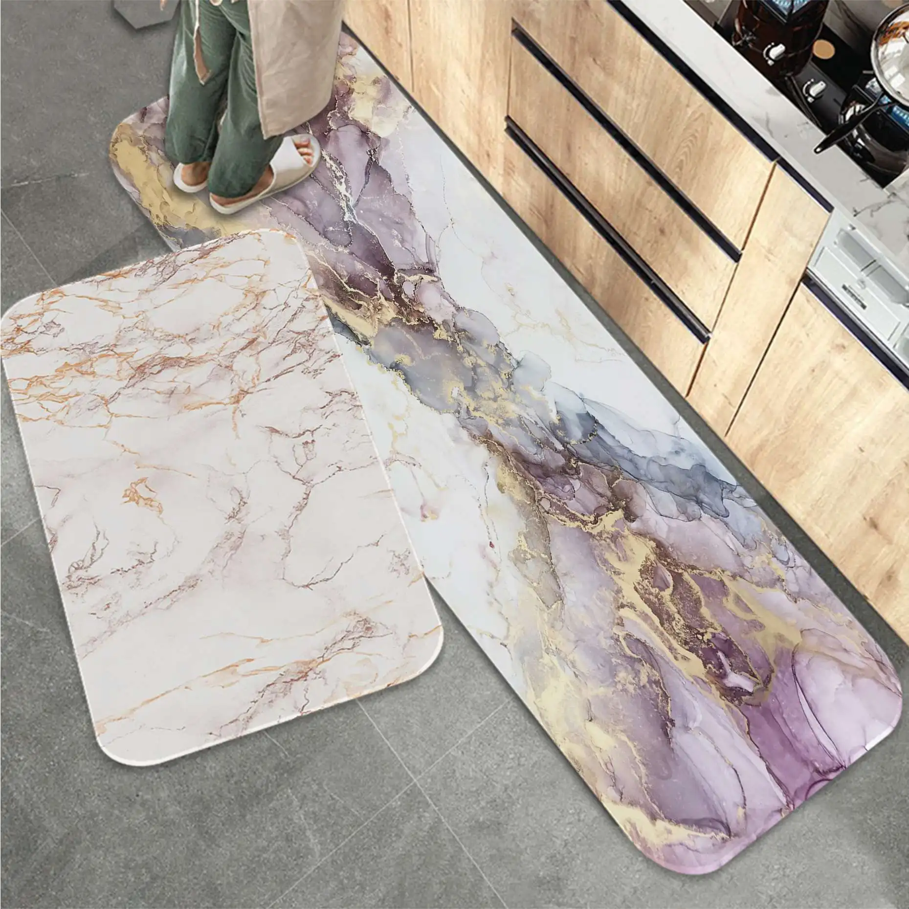 

Marbled Mat Printed Flannel Floor Mat Bathroom Decor Carpet Non-Slip For Living Room Kitchen welcome Doormat carpet
