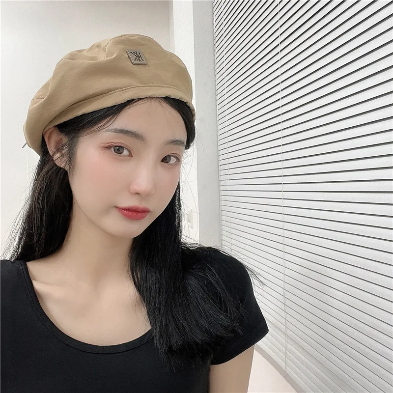 202103-2508744 NEW SPRING Designer style  Metal hollow letters   quick drying fabric beret  hat men  women Leisure painter  hat