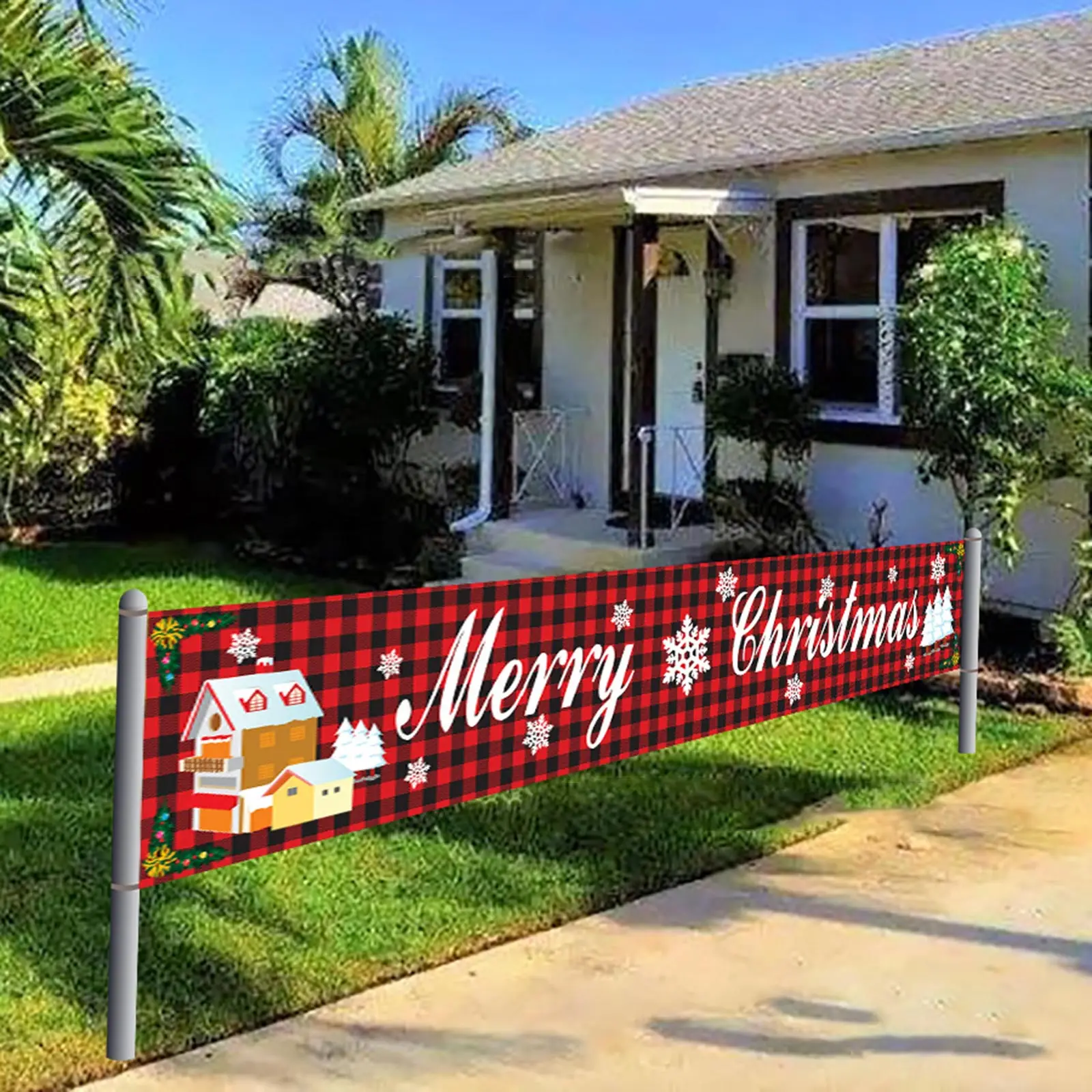 

Outdoor Banner Flag Pulling Merry Christmas Letter Printed Cartoon Pattern Banner Waterproof XR-Hot