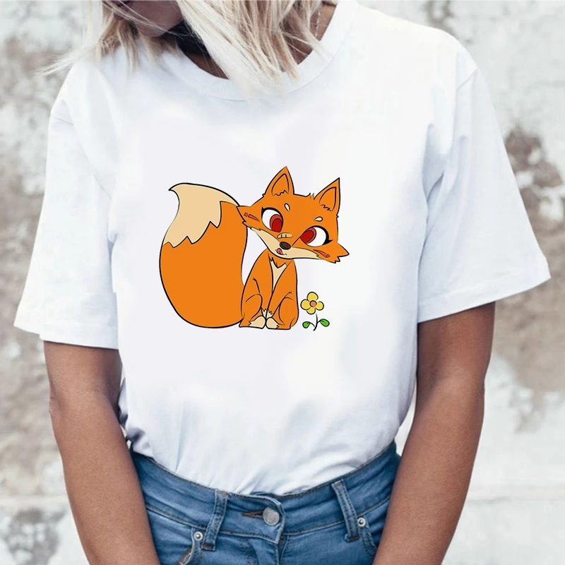 

Women Vintage Style Fashion Little fox Print Funny Summer T shirt Women Vogue Princess Short T Shirt