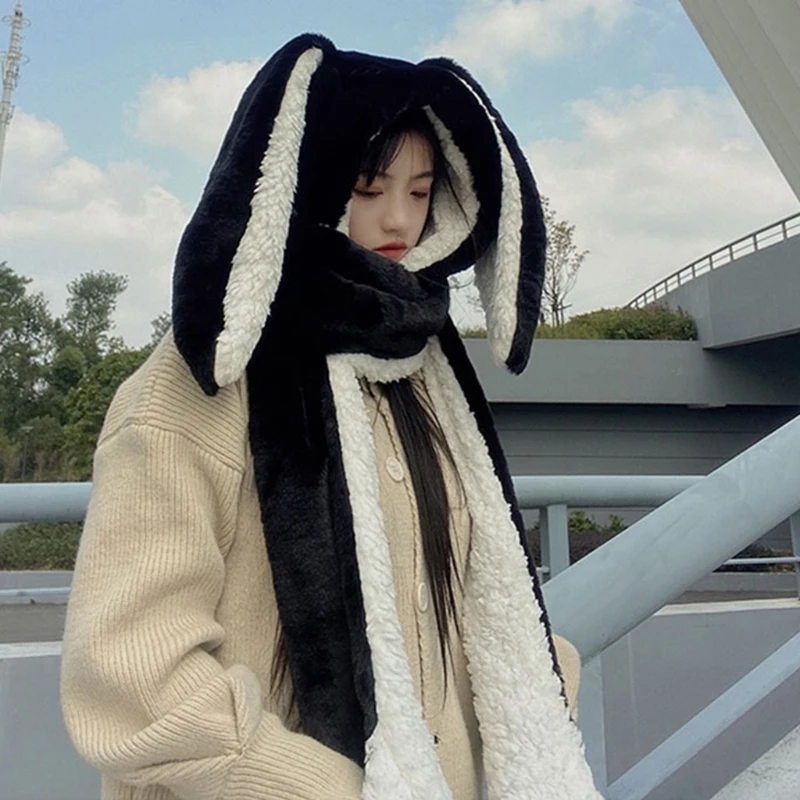 Милая длинная шапка-кролик шарф перчатки зимняя теплая плюшевая шапка толстовка