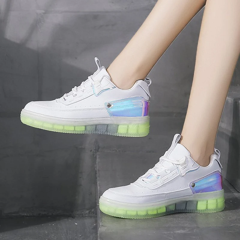 2019 новые модные кроссовки Женская обувь белые Прозрачный Красочный скейтборд