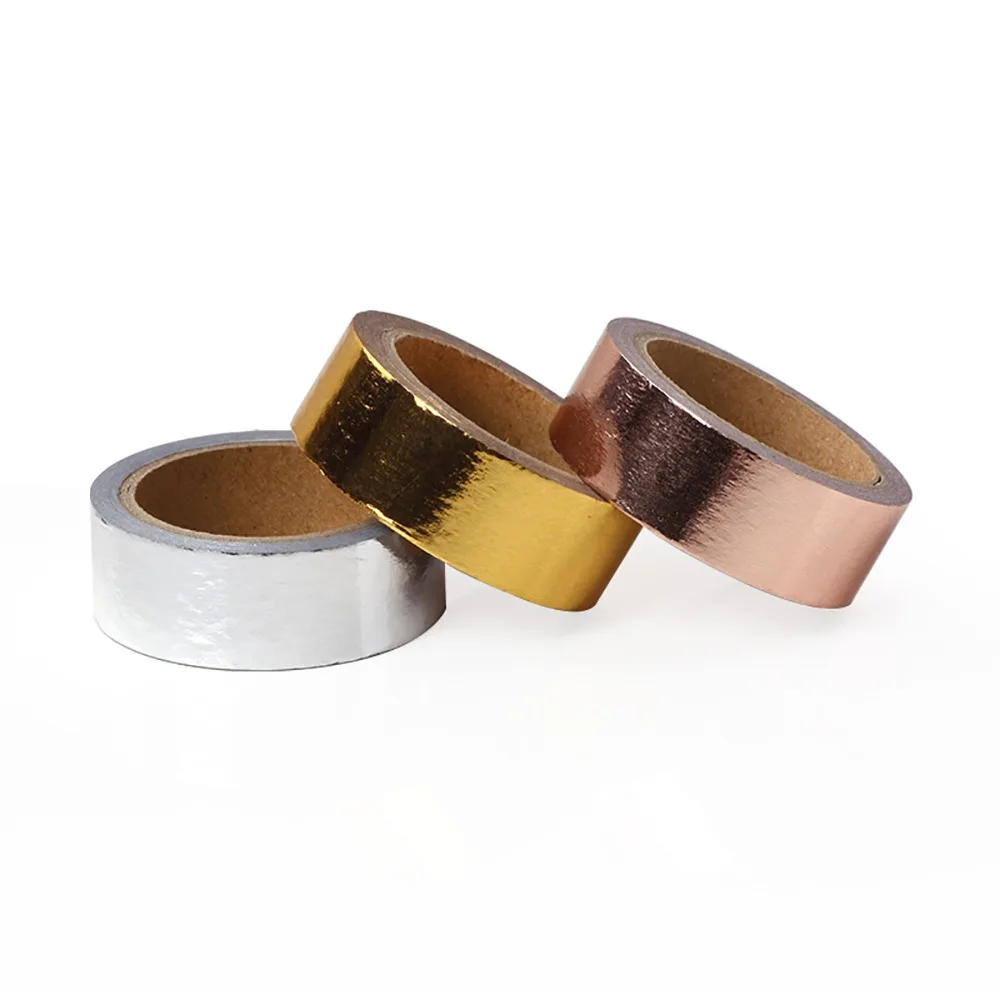 1PCS 15mm*5m Gold Foil Washi Tape Silver/Gold/Rose Color Japanese Kawaii DIY Scrapbooking Tools Masking | Канцтовары для офиса и