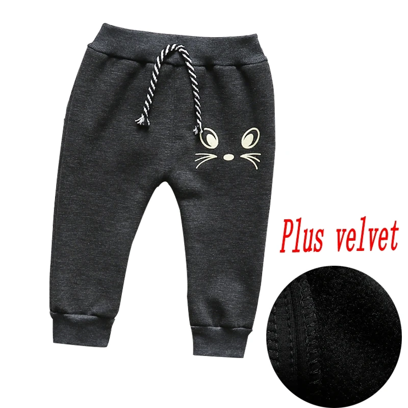 Детские штаны Осень-зима 2019 бархатные теплые хлопковые с мультяшным рисунком для