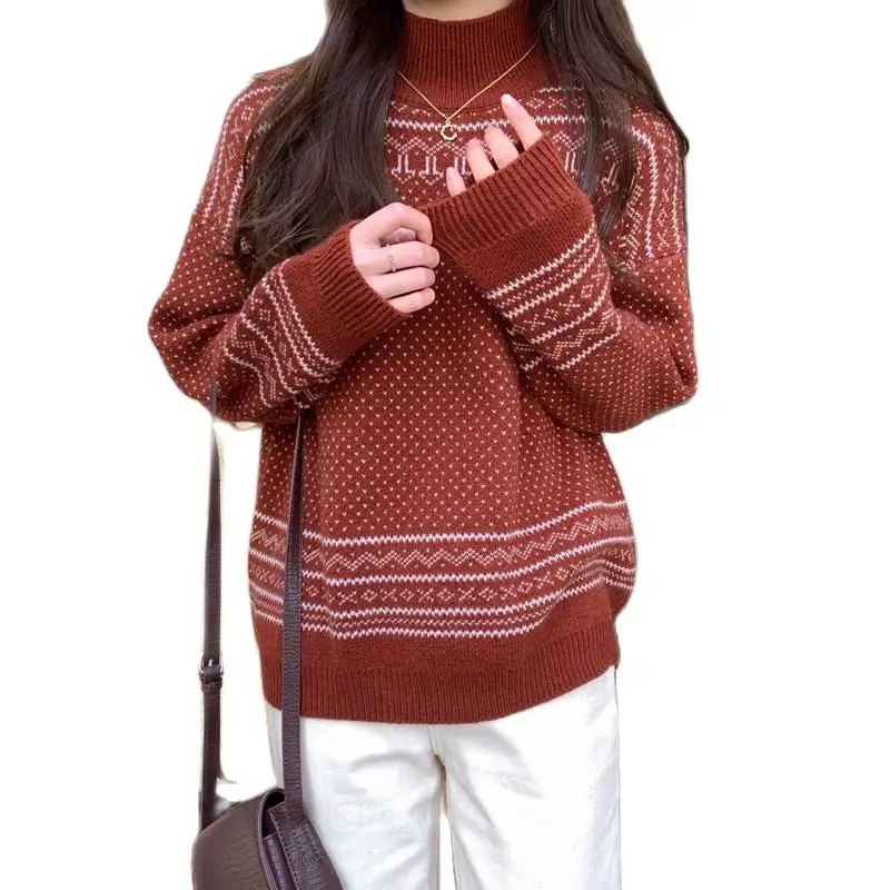 

Повседневный свитер сезона осень-зима 2021 года, плотный свитер свободного покроя с высоким воротником, модная женская одежда в Корейском сти...