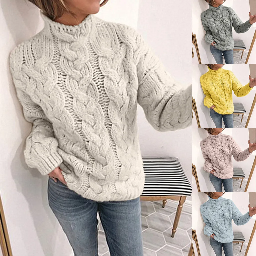 

Vogue New Autumn Winter Women Knitted Sweaters Windproof Warm Pullovers Turtleneck Long Sleeve Solid Color Slim Female Sweater