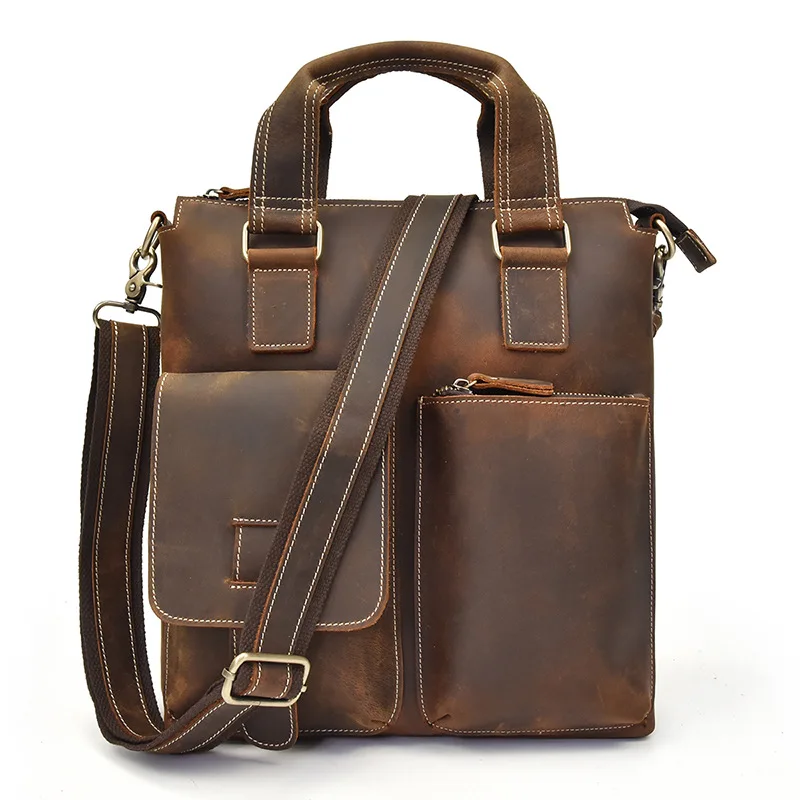 Men's Handle Handbag Real Leather Messenger Bag Crazy Horse Leather Briefcase for Business Male Travel Shoulder Cross body bolsa