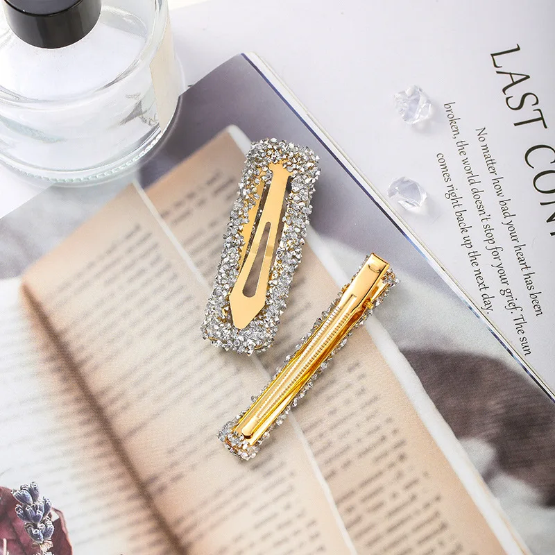 

2020 Korean Barrettes With Pearl Crystal Color Geometric Hair pins For Women Rhinestone Duckbill Clip Hair Accesorios Jewelry