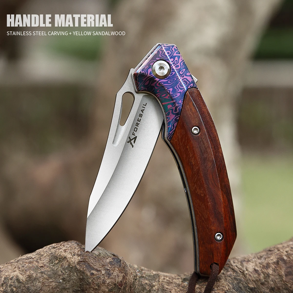 FORESAIL-Складной нож с лезвием из стали M390 и рукояткой из древесного сплава TC4 титанового сплава на шариковых подшипниках Нож для кемпинга и охотыНа улице ЕДЦ.