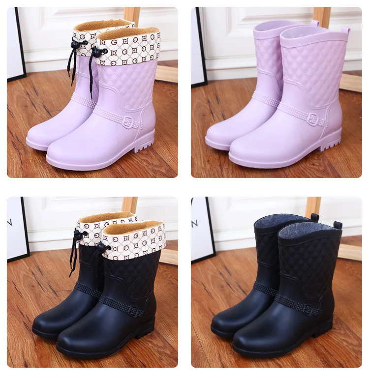 Женская обувь для дождливой погоды со съемным хлопковым рукавом средней длины