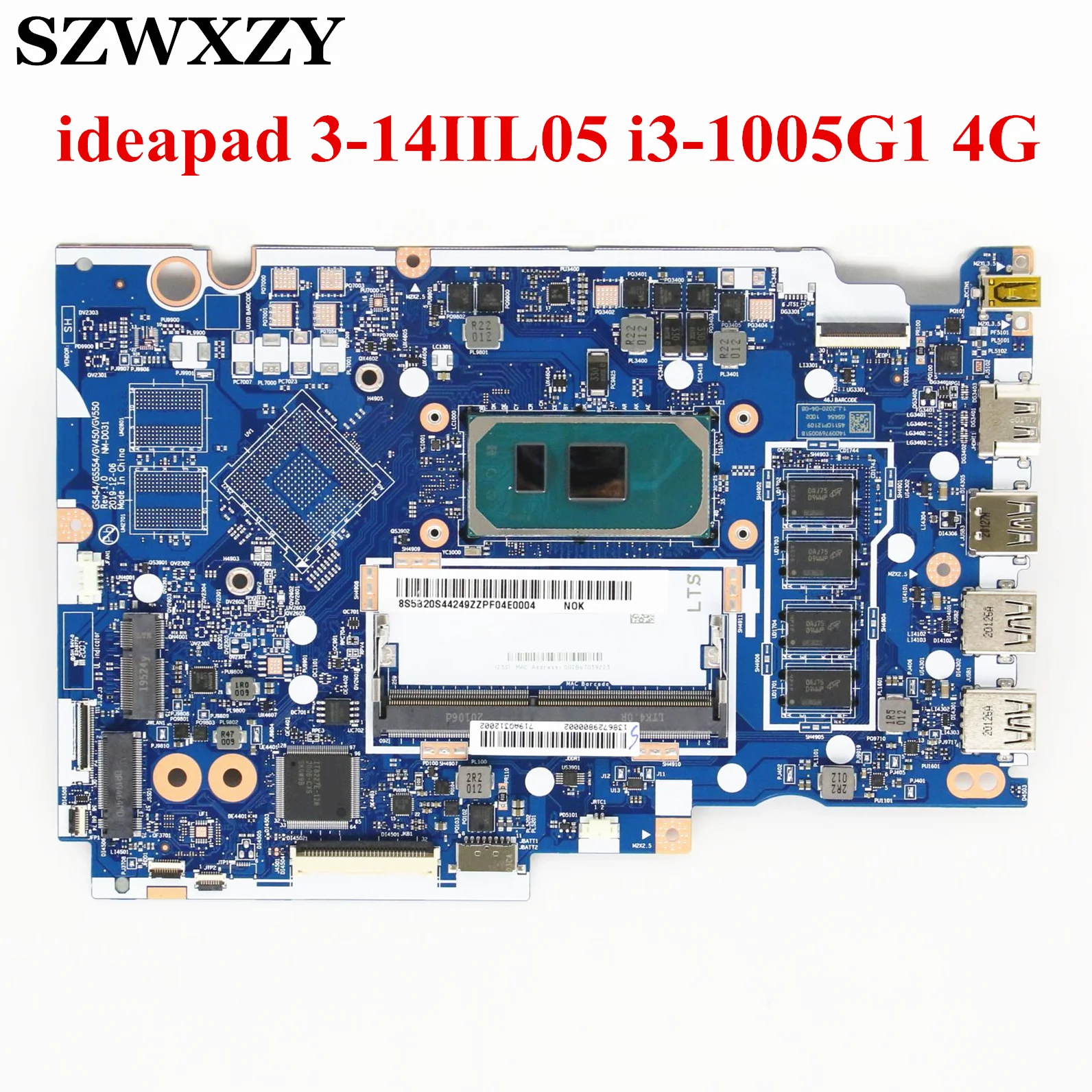 Восстановленная материнская плата для ноутбука Lenovo Ideapad 3-14IIL05 NM-D031 CPU 4G RAM 5B21B37211