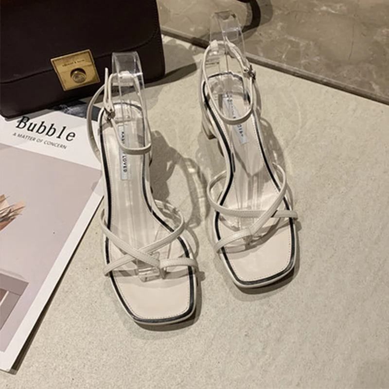 

2021 Fashion Women Sandals Thick Heel Roman Gladiator Thin Belt Clip Toe Sandals Ankle Strap Summer Shoes High Heel