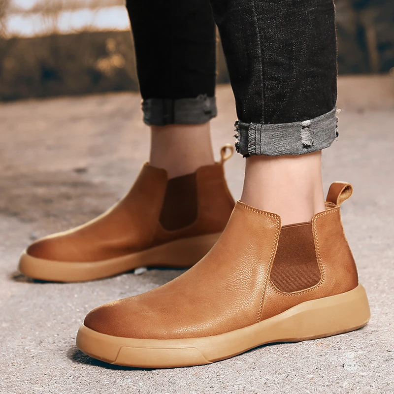 

Classic Men Boots High Quality Leather Men Shoes Comfortable Non-slip Men Ankle Boots Outdoor Men Motorcycle Boots Mans Footwear