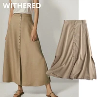 maxdutti faldas mujer moda 2021 england style retro single breasted a line skirts womens linen high waist midi skirt women long
