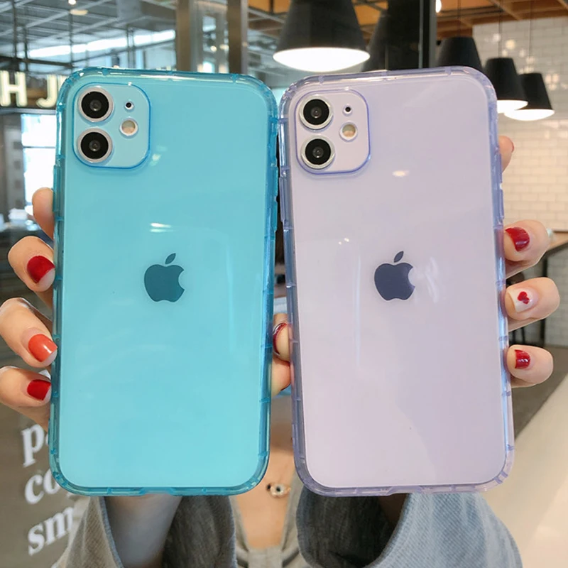 Ударопрочный флуоресцентный однотонный Прозрачный чехол для телефона iPhone 11 Pro Max