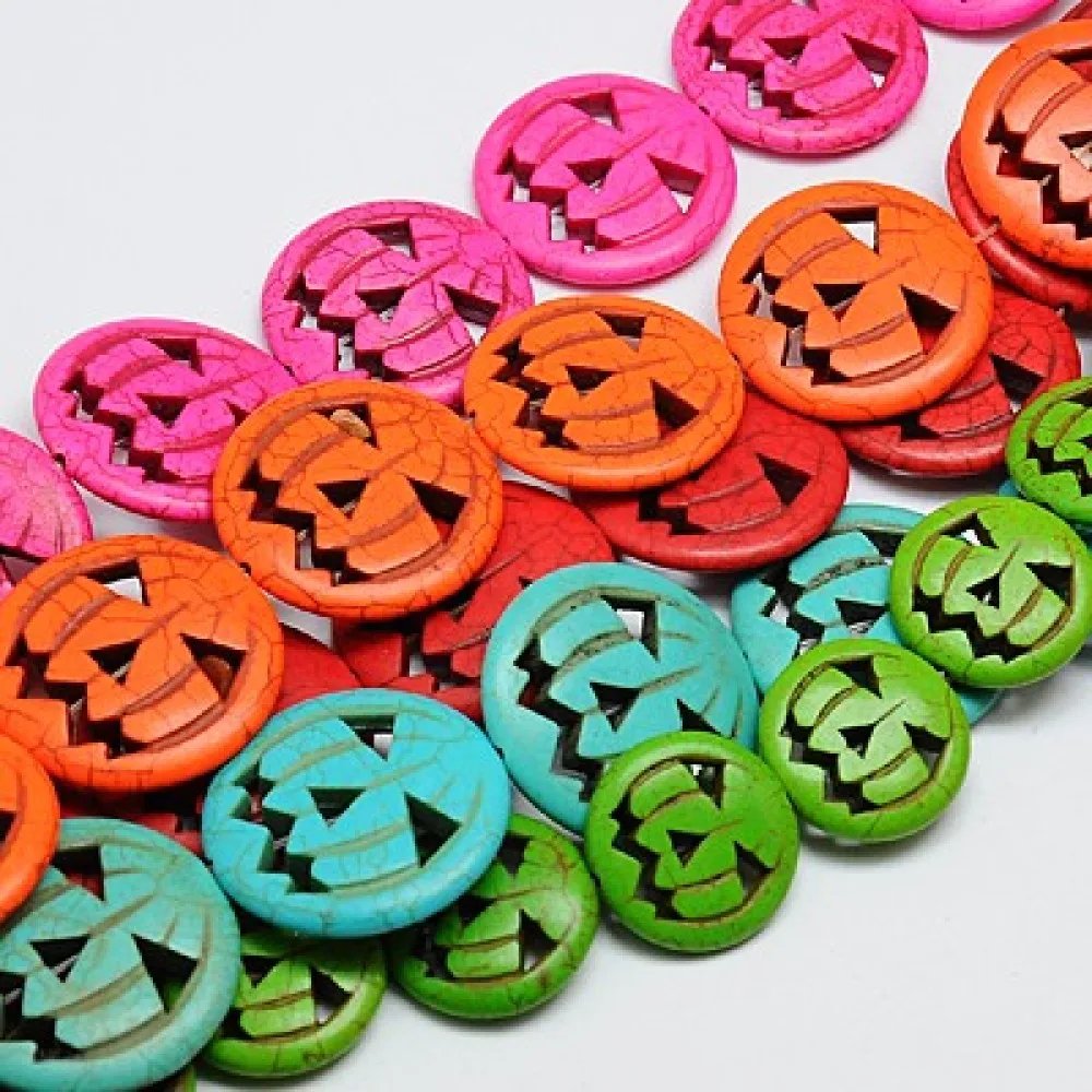 

10 Strand Halloween Pumpkin Lantern Beads Dyed Synthetic Turquoise Bead Strand for jewelry DIY making,about 27pcs/strand