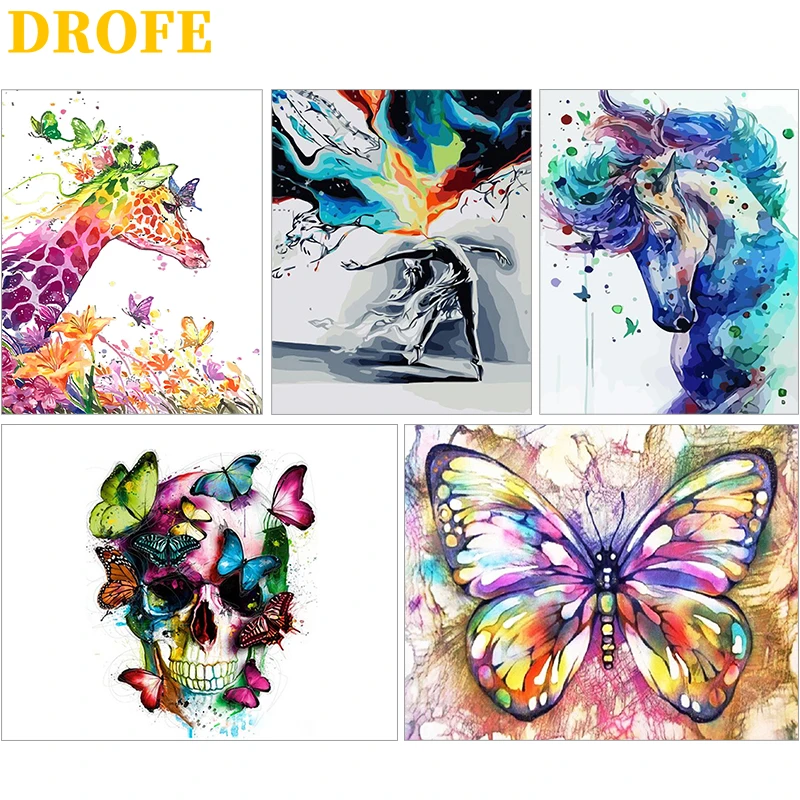 DROFE 40x50 см Рамка DIY Набор для рисования по номерам Красочные животные ручная
